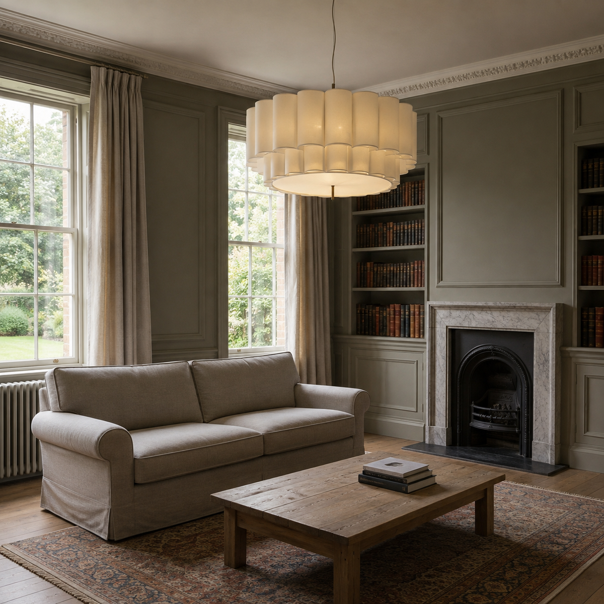 Tiered Fabric Pendant Light Ilora, Mise en situation, salon