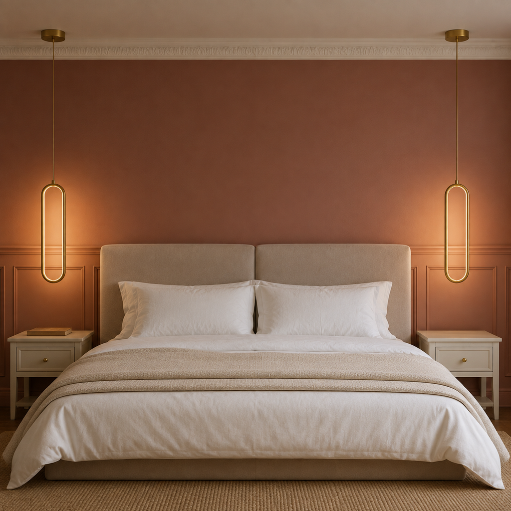 Slim Oval Halo Pendant Light Caleva, Chambre laiton, deux suspensions