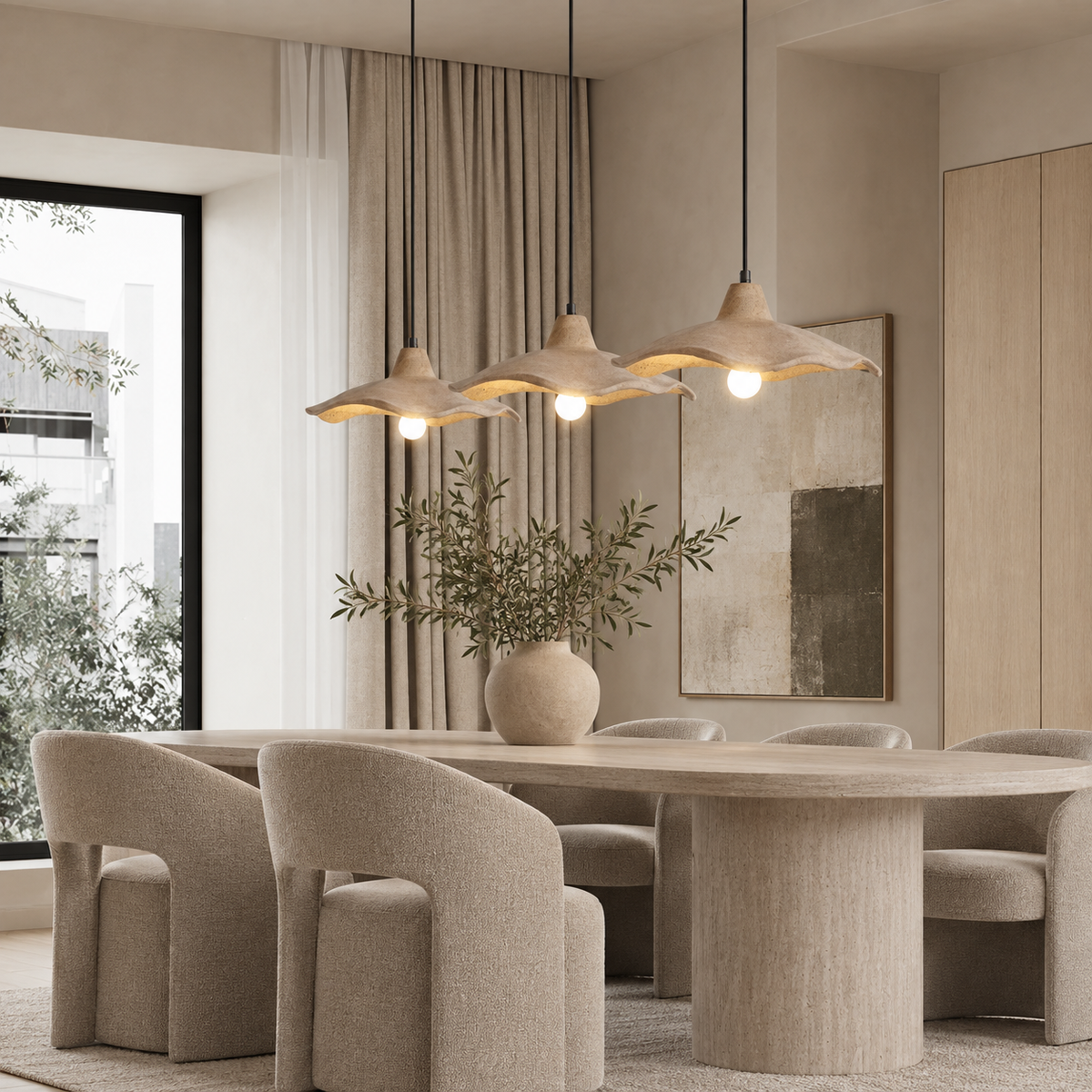 Scalloped Bell Pendant Light Dalena, Mise en situation, salle a manger