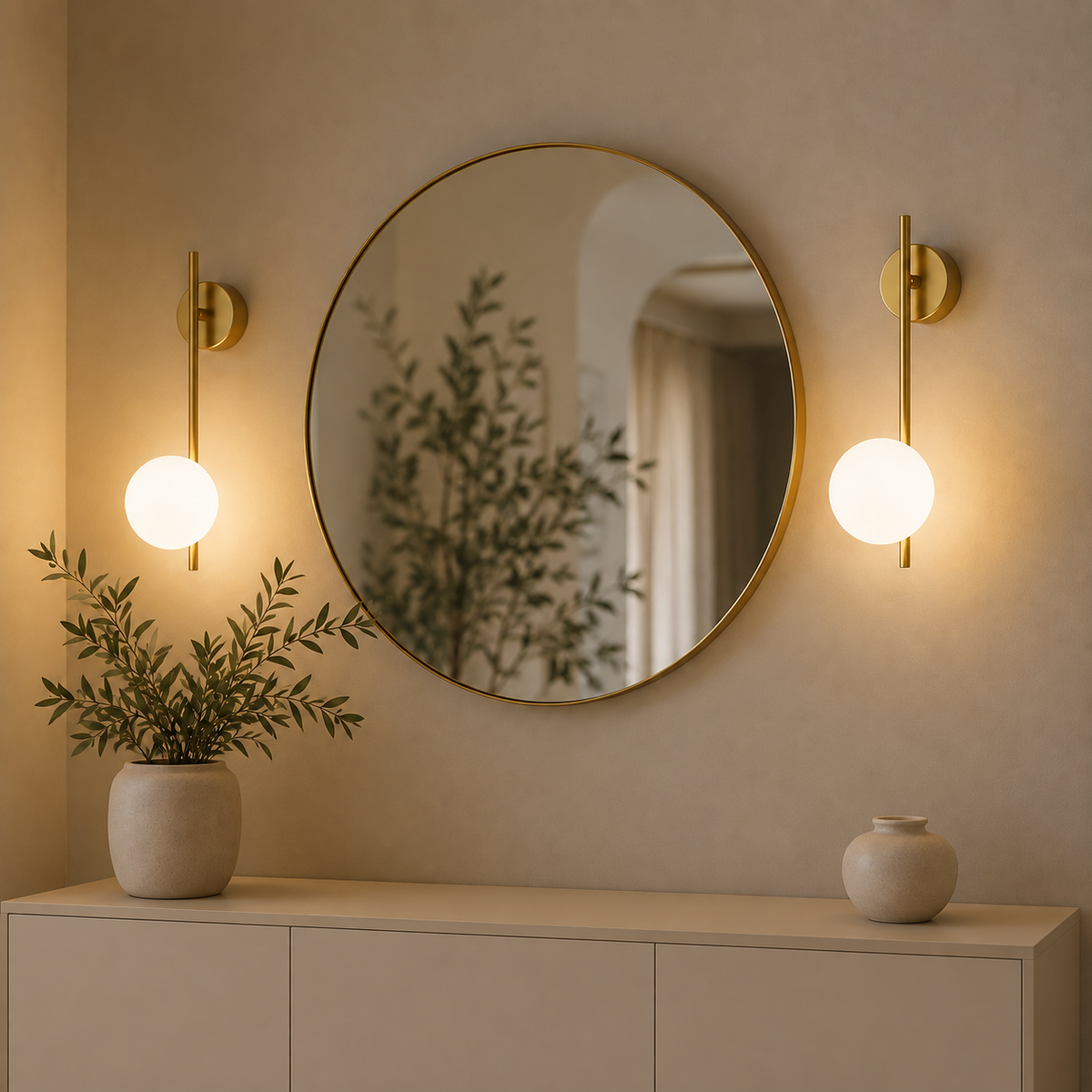 Frosted Globe Wall Light Halira, Entree, miroir rond, paire