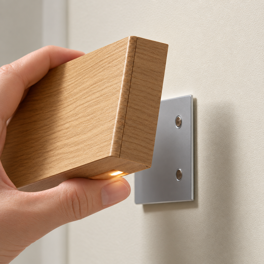 Rechargeable Cordless Wall Light Vessa, Gros plan, pose magnetique