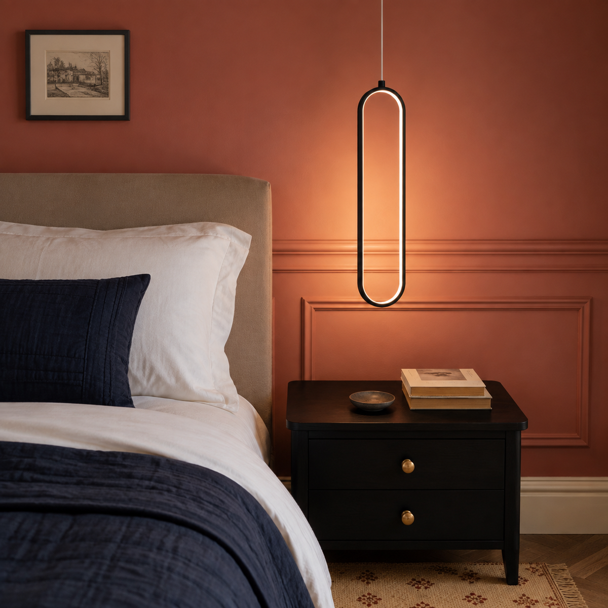 Slim Oval Halo Pendant Light Caleva, Chambre