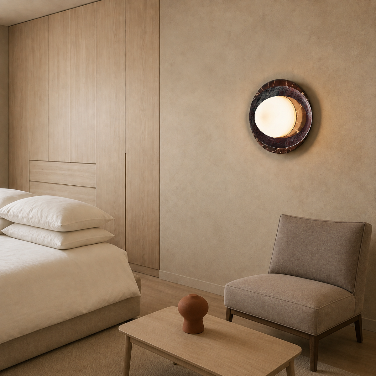 Marble and Glass Wall Light Tenara, Chambre, dark red