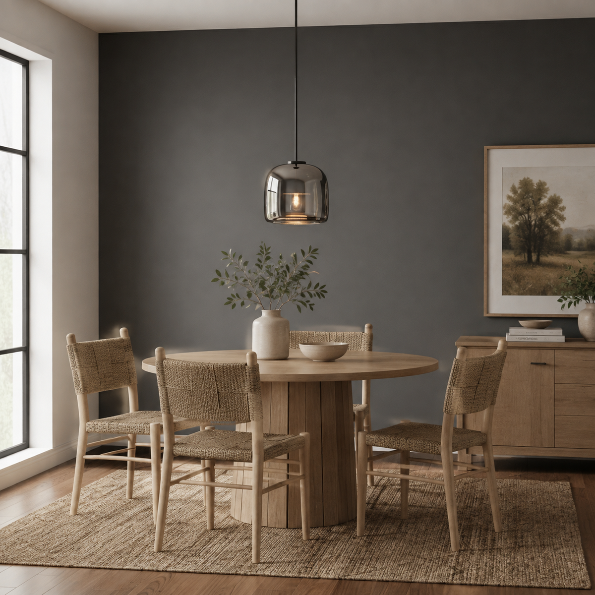 Smoked Glass Pendant Light Ostara, Salle a manger, table ronde