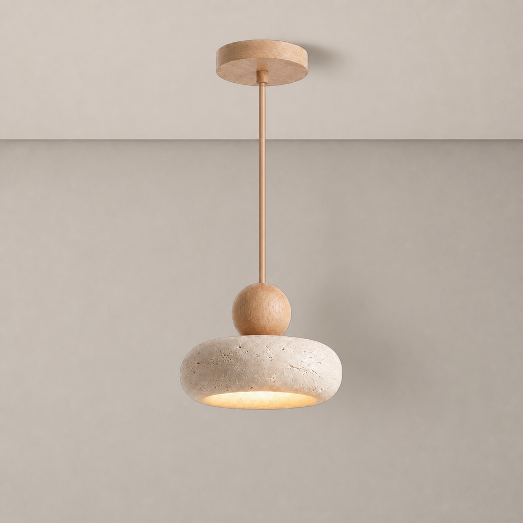 Natural Stone Pendant Light Fenora Natural Oak, Fond neutre