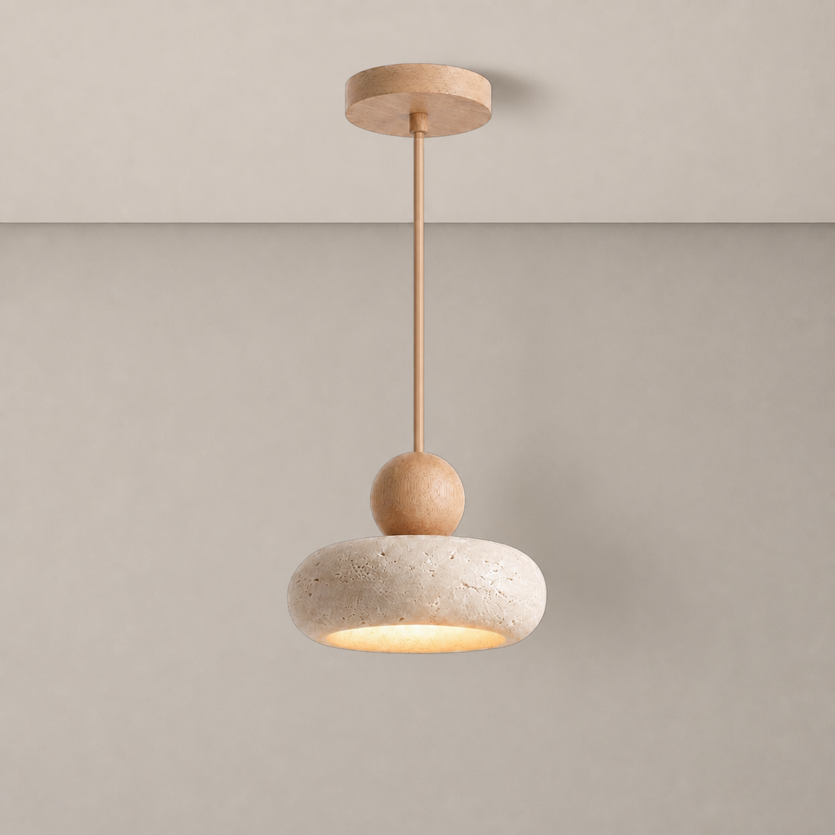 Natural Stone Pendant Light Fenora Natural Oak, Fond neutre