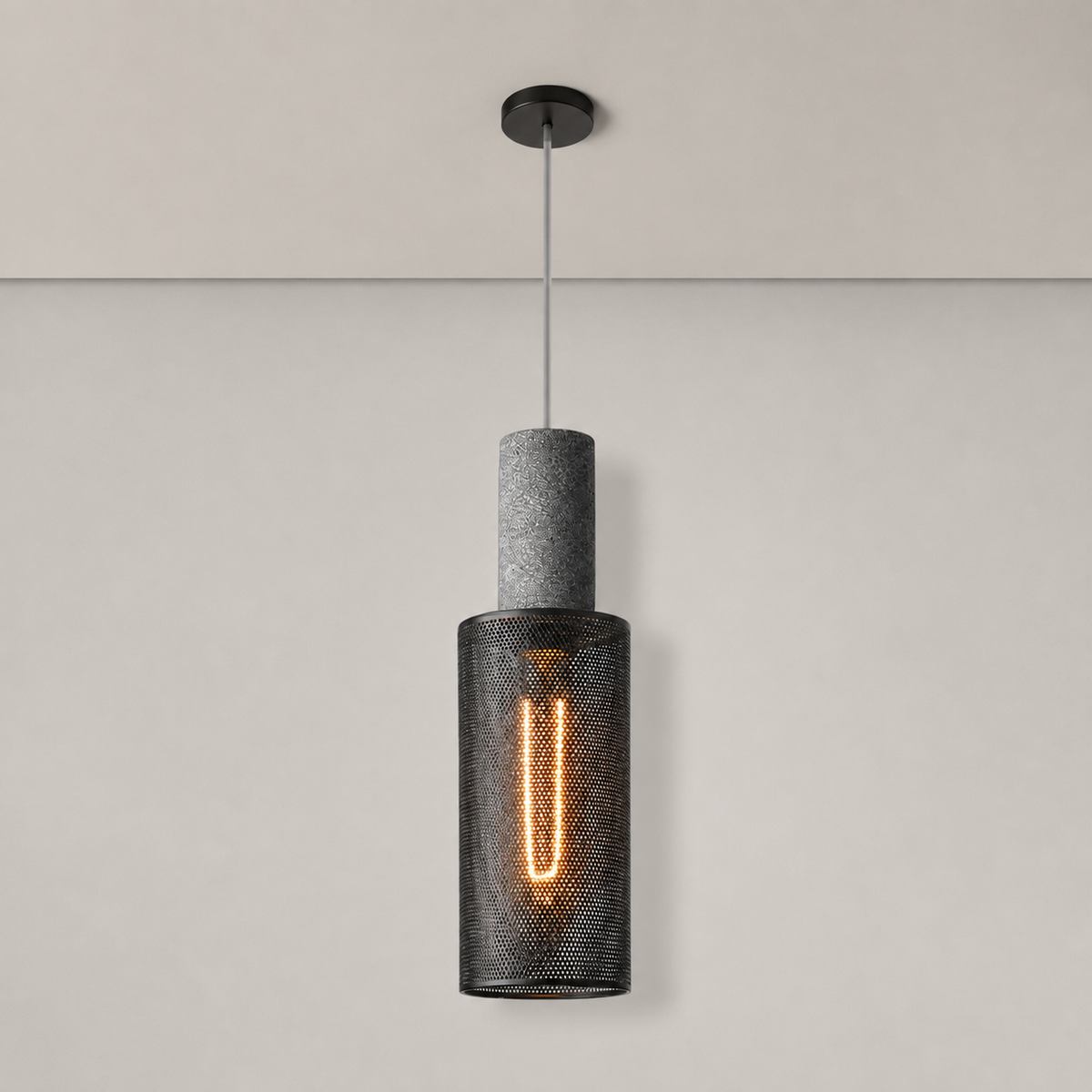 Concrete Mesh Pendant Light Hesta D 10 cm, Fond neutre