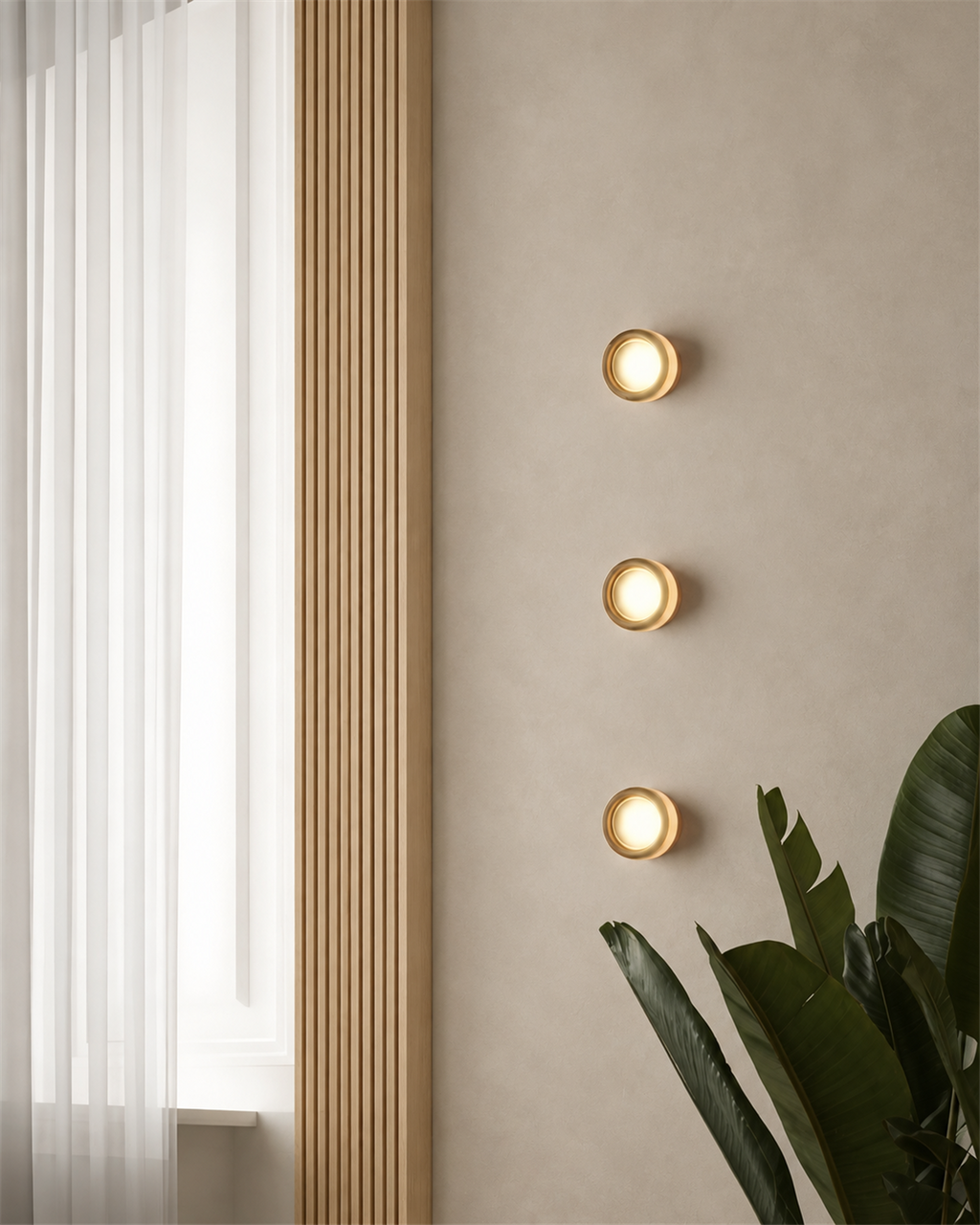 Ribbed Round Flush Wall Light Farela, Couloir, trois appliques