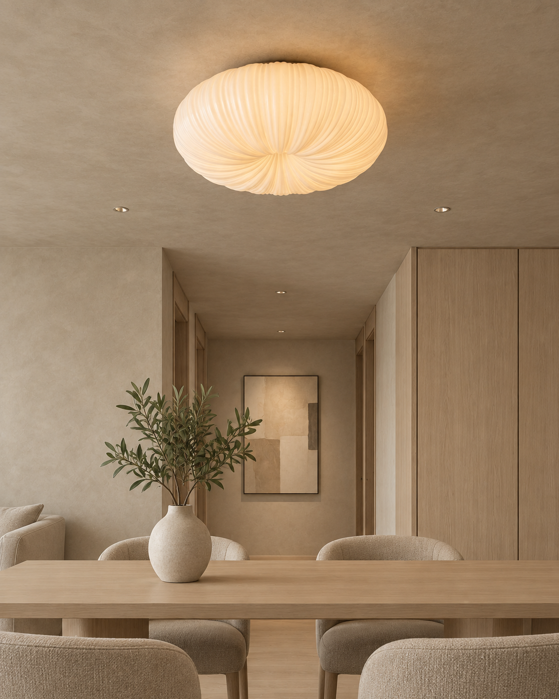 Pleated Pumpkin Ceiling Light Pavena, Mise en situation, salle a manger