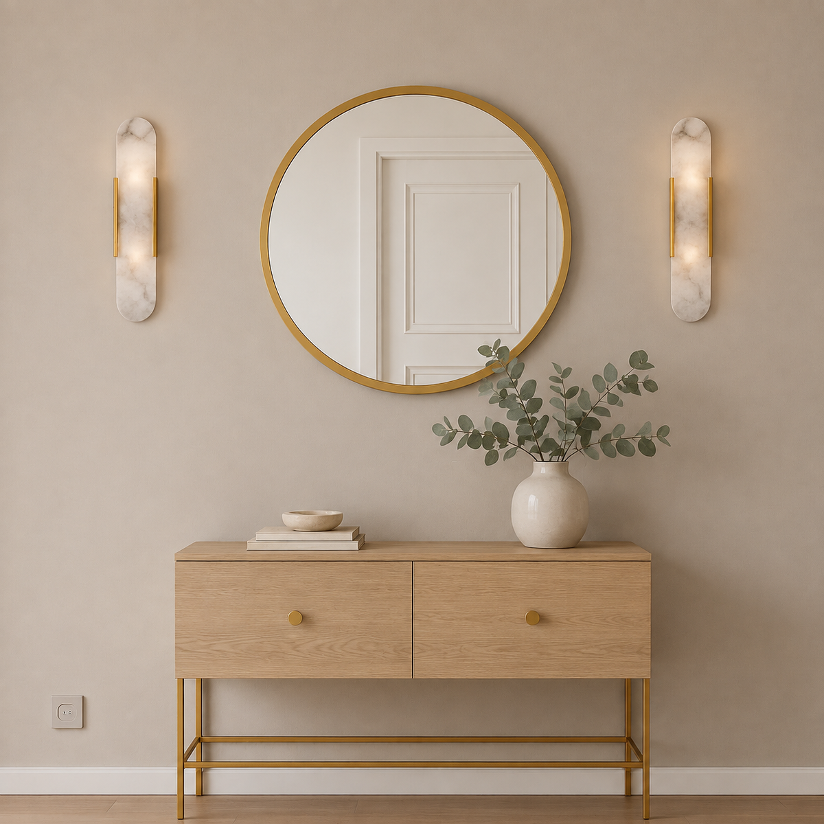 Alabaster Marble Wall Light Selora Brass, Console et miroir