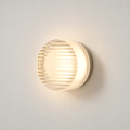Ribbed Round Flush Wall Light Farela White, Clear Ribbed, Fond neutre