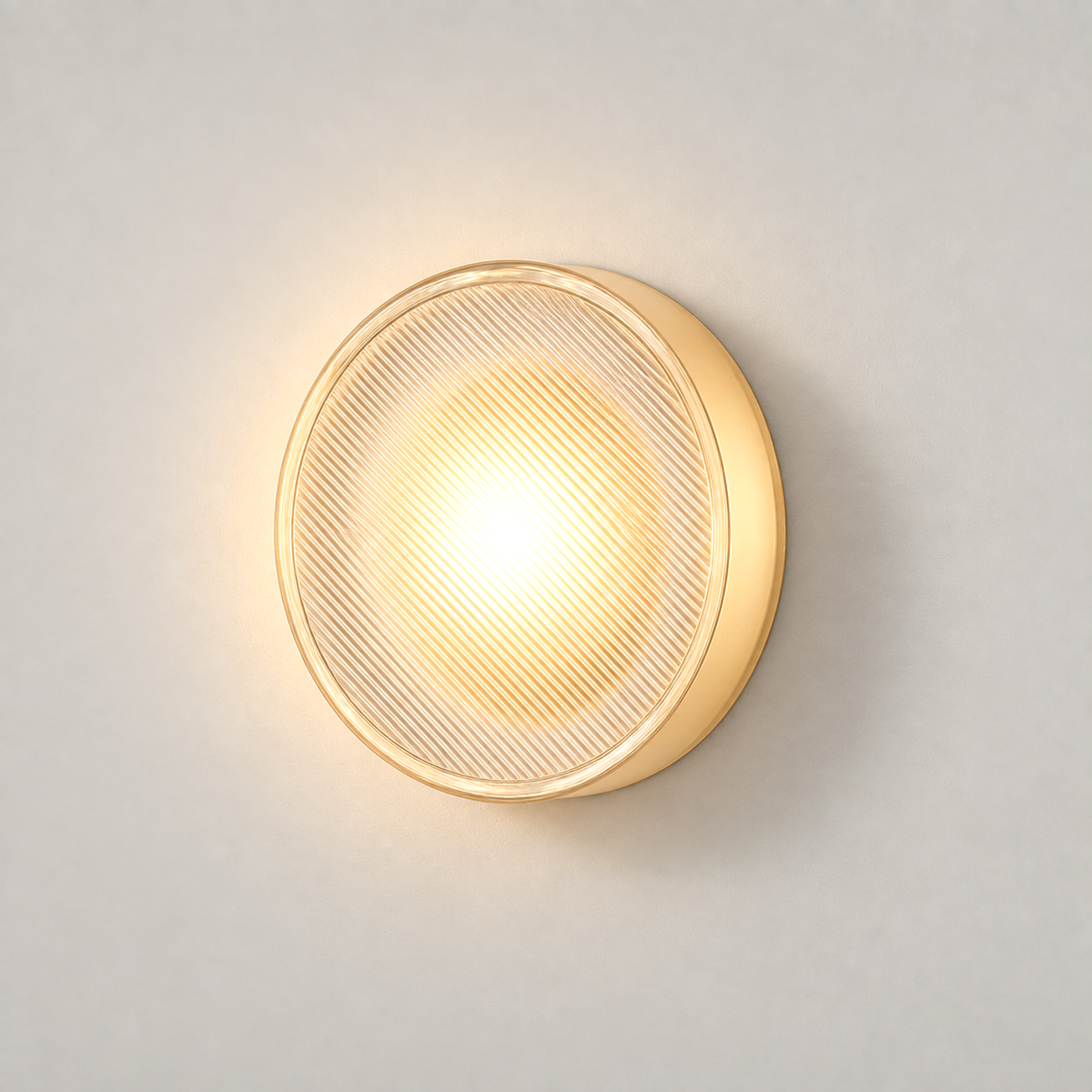 Ribbed Round Flush Wall Light Farela Black, Mesh Glass, Fond neutre
