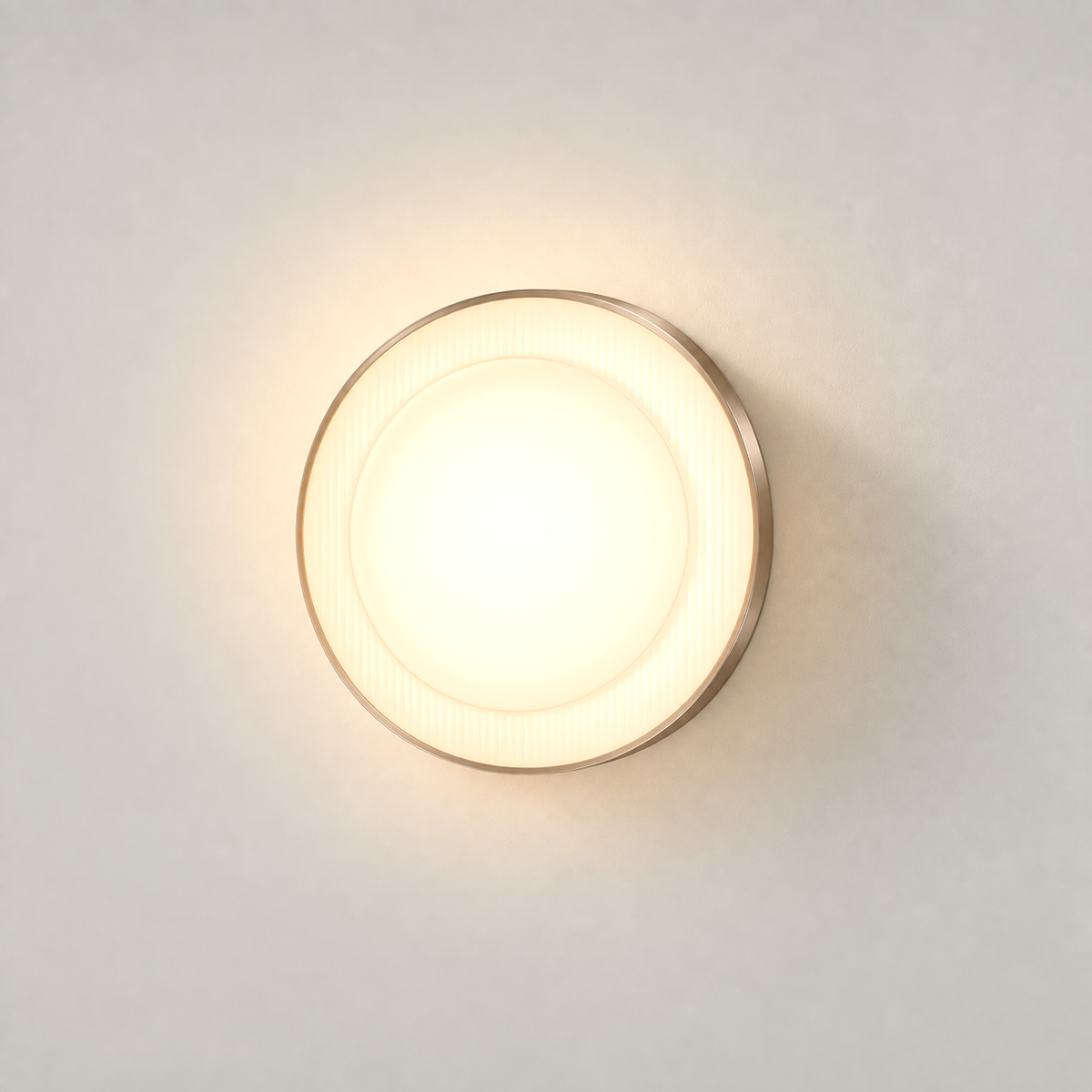 Ribbed Round Flush Wall Light Farela Opal, Fond neutre