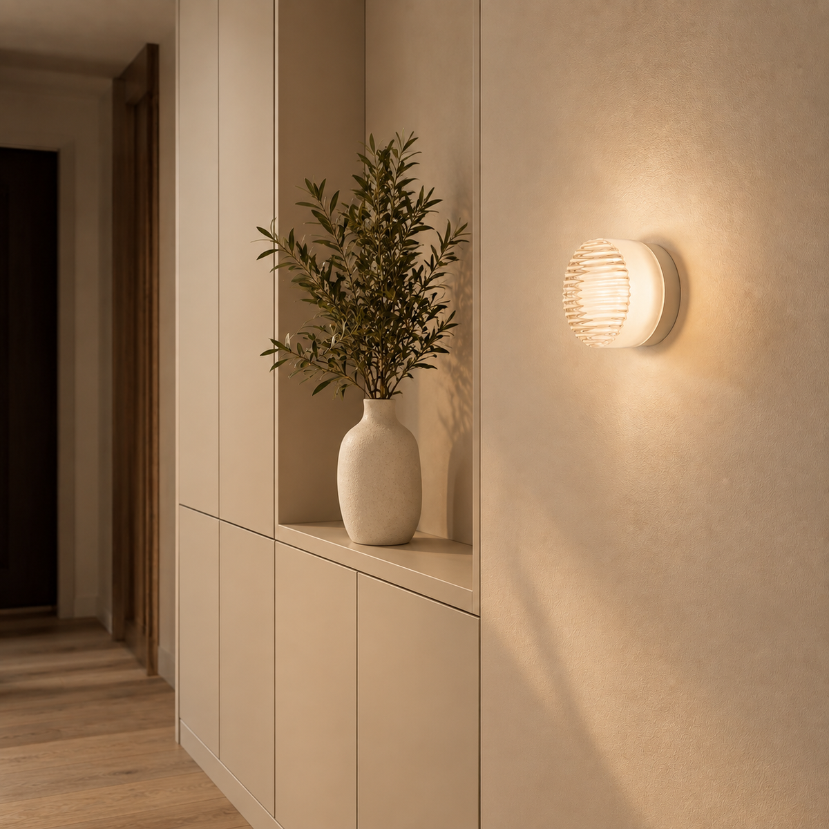 Ribbed Round Flush Wall Light Farela, Mise en situation, entree