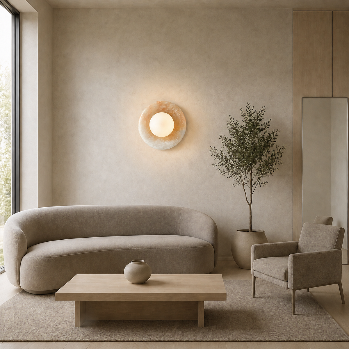 Marble and Glass Wall Light Tenara, Salon, white jade