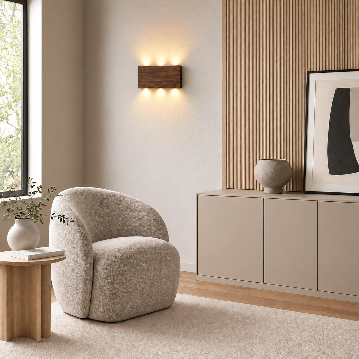 Rechargeable Cordless Wall Light Vessa, Salon, dark wood