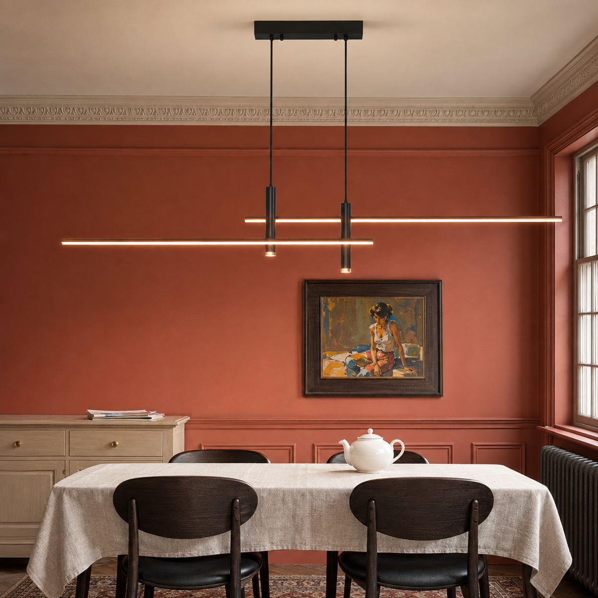 Linear LED Pendant Light Galira, Salle a manger au tableau