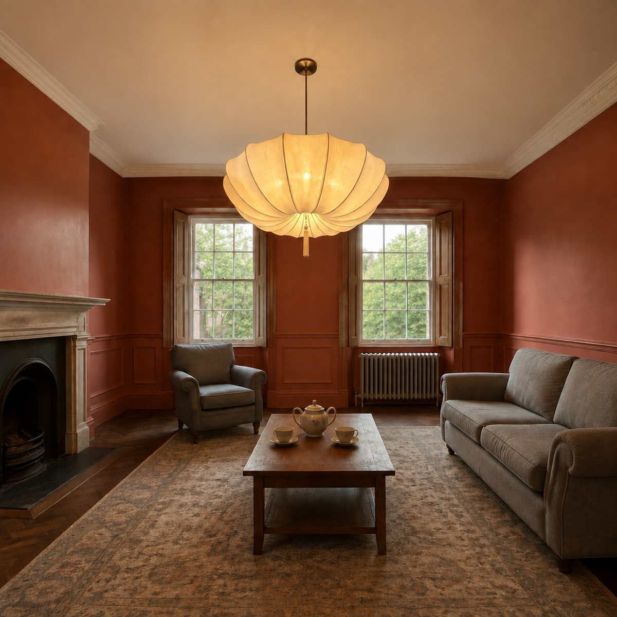 Wabi Sabi Fabric Pendant Light Delira, Salon lambrisse