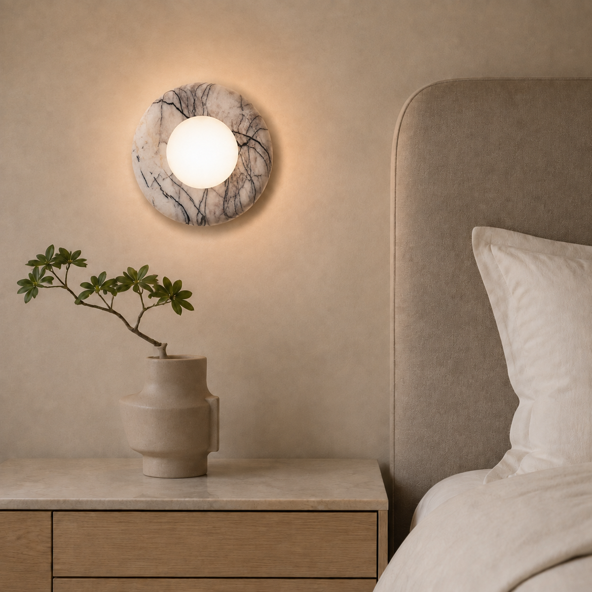Marble and Glass Wall Light Tenara, Chevet, viola