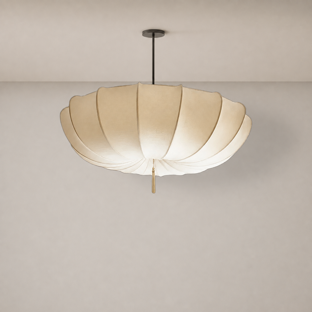 Wabi Sabi Fabric Pendant Light Delira, Fond neutre