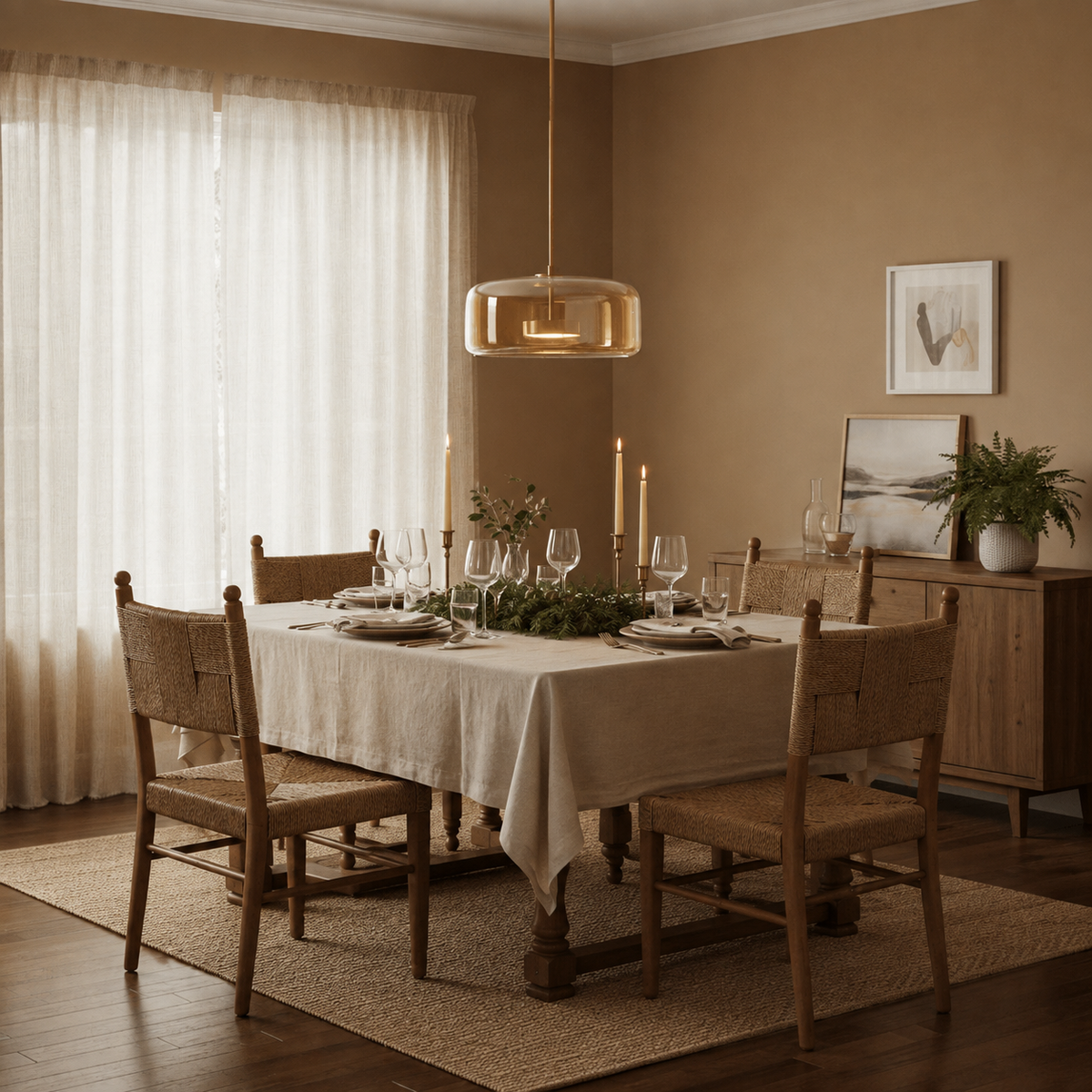 Smoked Glass Pendant Light Ostara, Salle a manger, table dressee