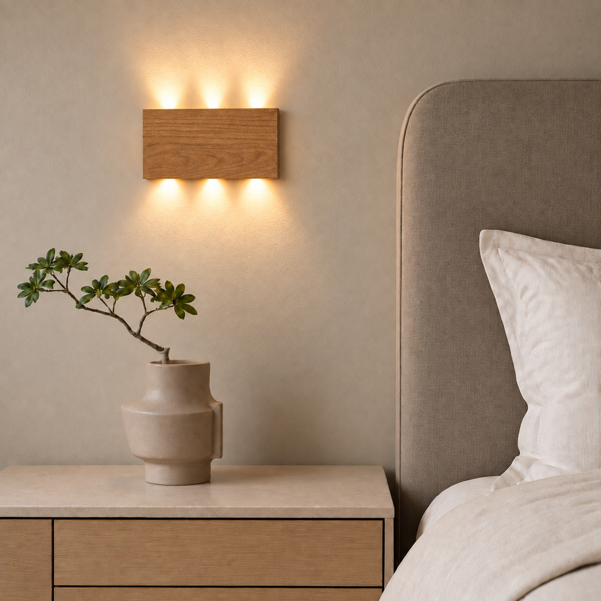 Rechargeable Cordless Wall Light Vessa, Chevet, light wood