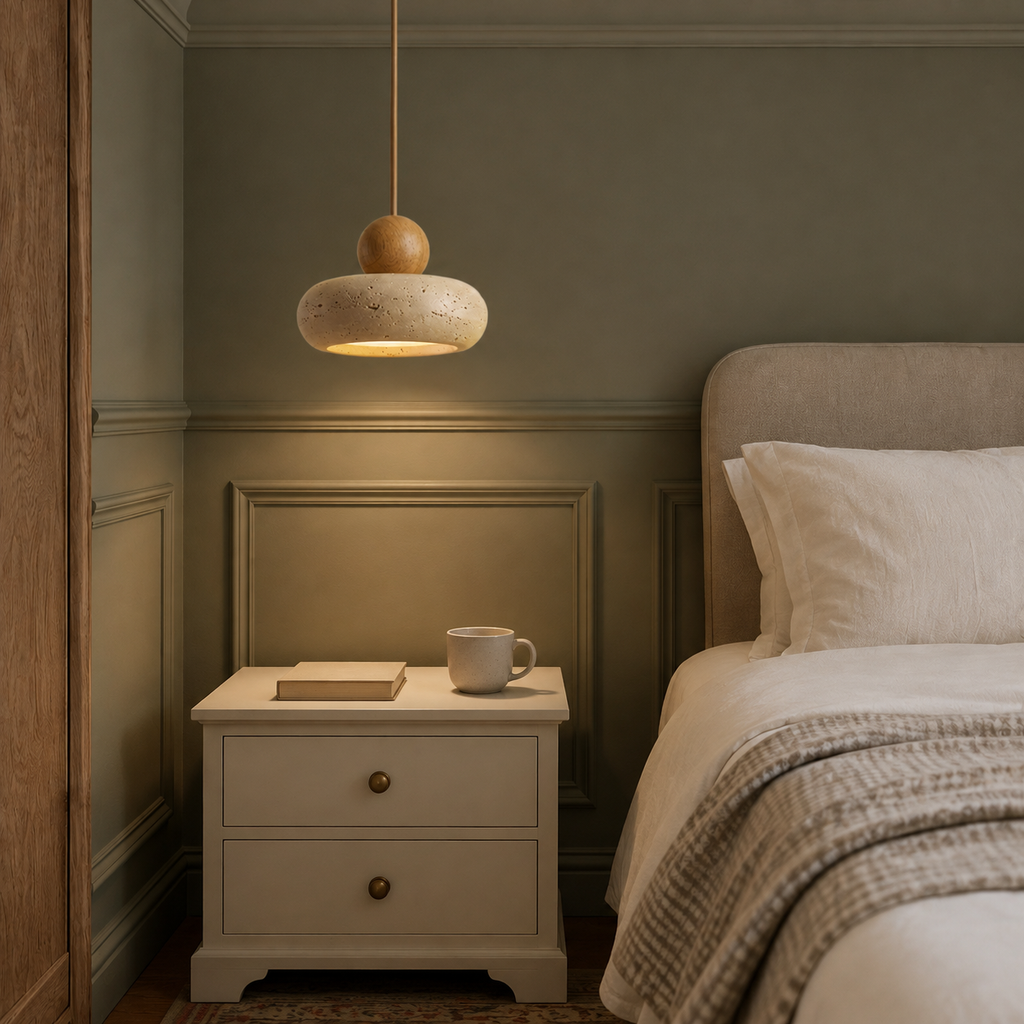 Natural Stone Pendant Light Fenora, Chambre, chene clair