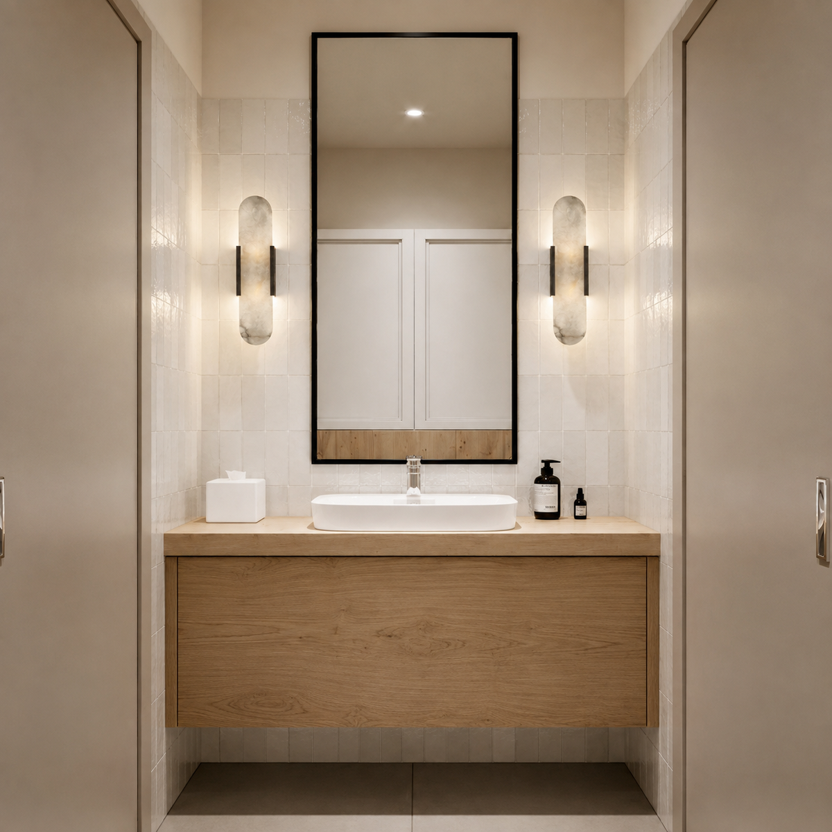 Alabaster Marble Wall Light Selora Black, Salle d'eau