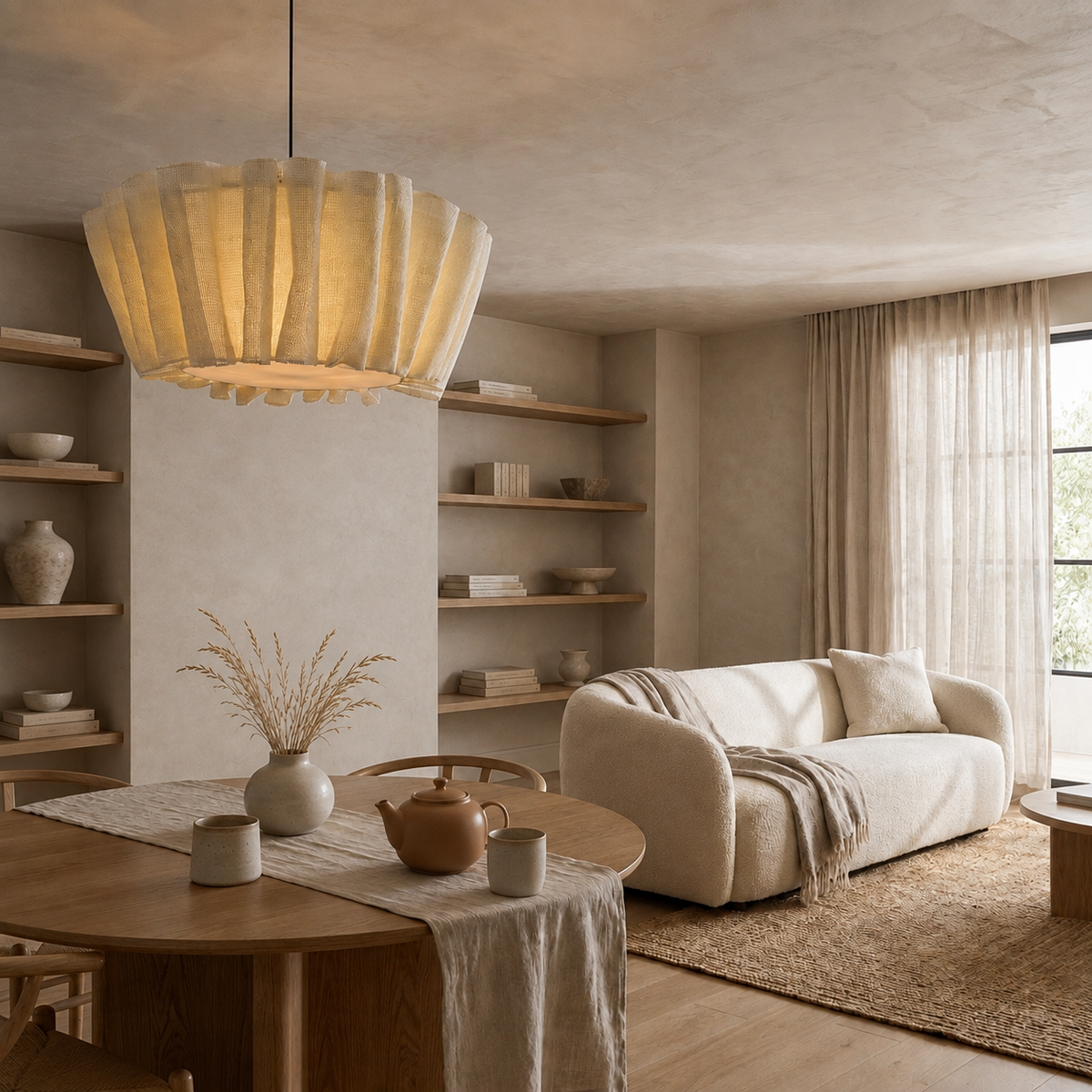Handmade Fabric Pendant Light Belora, Piece a vivre