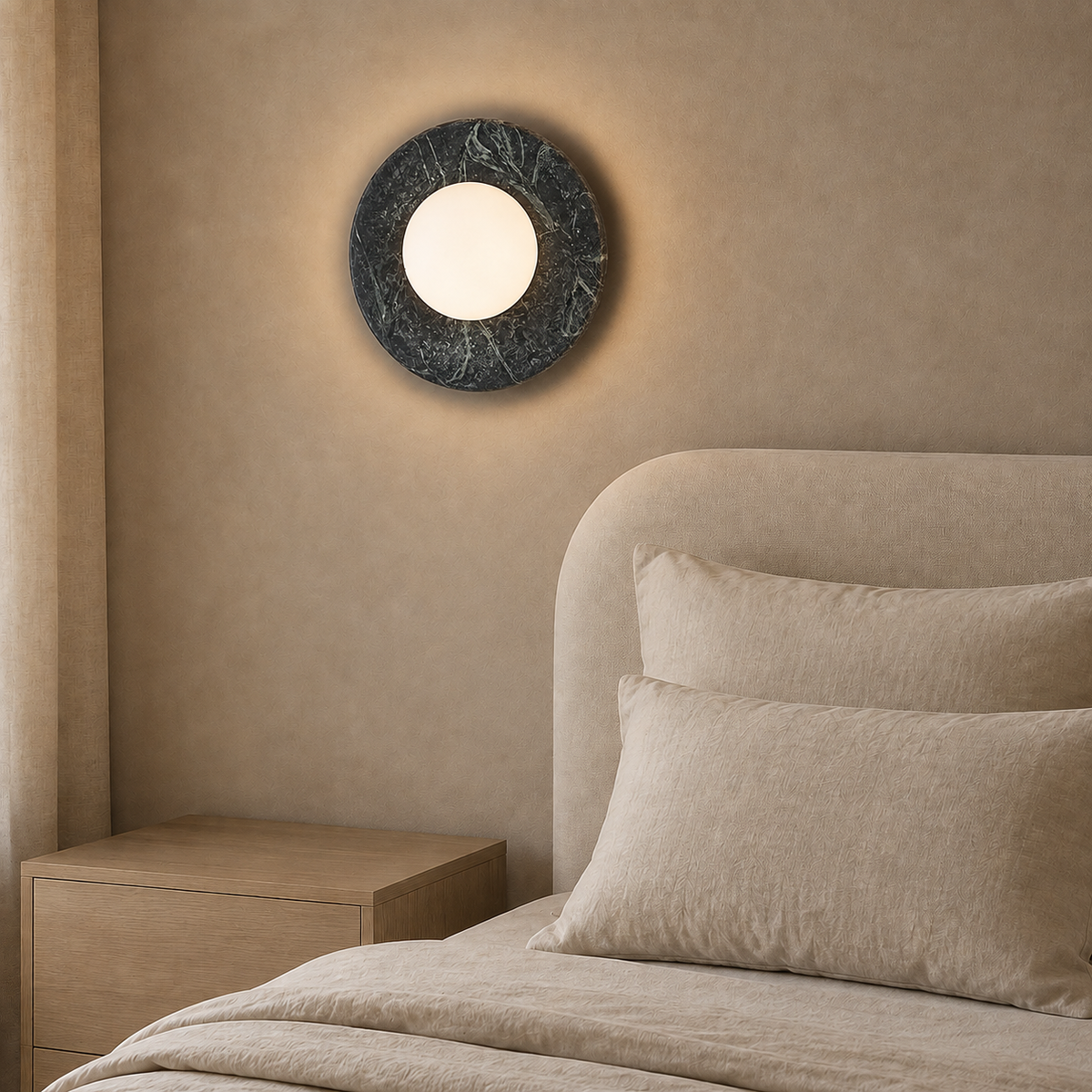 Marble and Glass Wall Light Tenara, Chevet, black