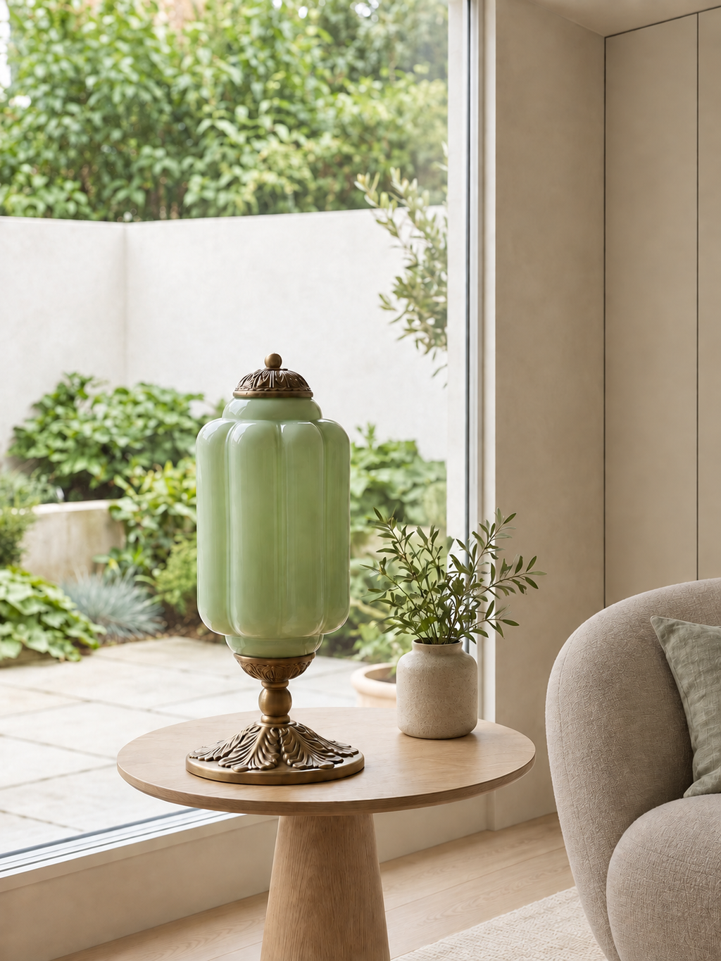 Textured Glass Table Lamp Yvara, Fenetre, green