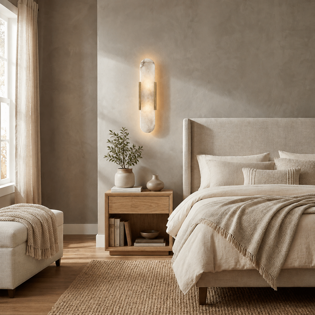 Alabaster Marble Wall Light Selora Brass, Chambre